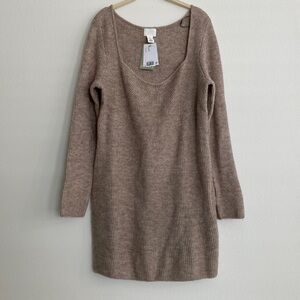 Mini sweater dress in tan color